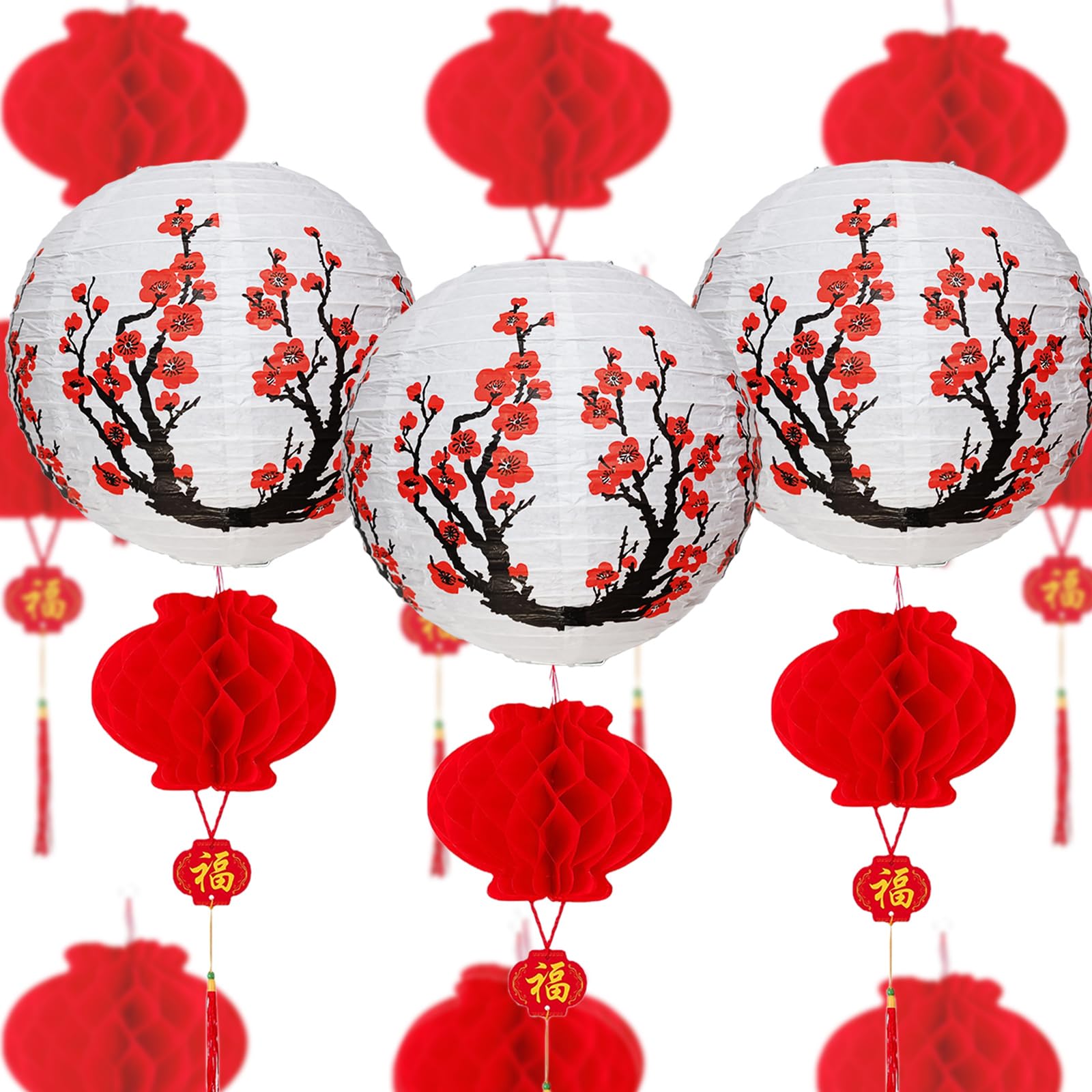 EaciTown Chinese Janpanese Paper Lanterns Cherry Blossom Paper Lanterns Japanese Trandition Decorations Set Hanging Lanterns for Asian Spring Festival Wedding Restaurant (White)