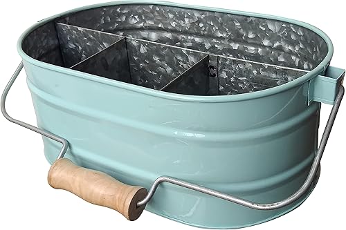 Organizador de metal galvanizado con 4 compartimentos, soporte rústico para utensilios de cocina y pícnic, contenedor de almacenamiento multiusos,