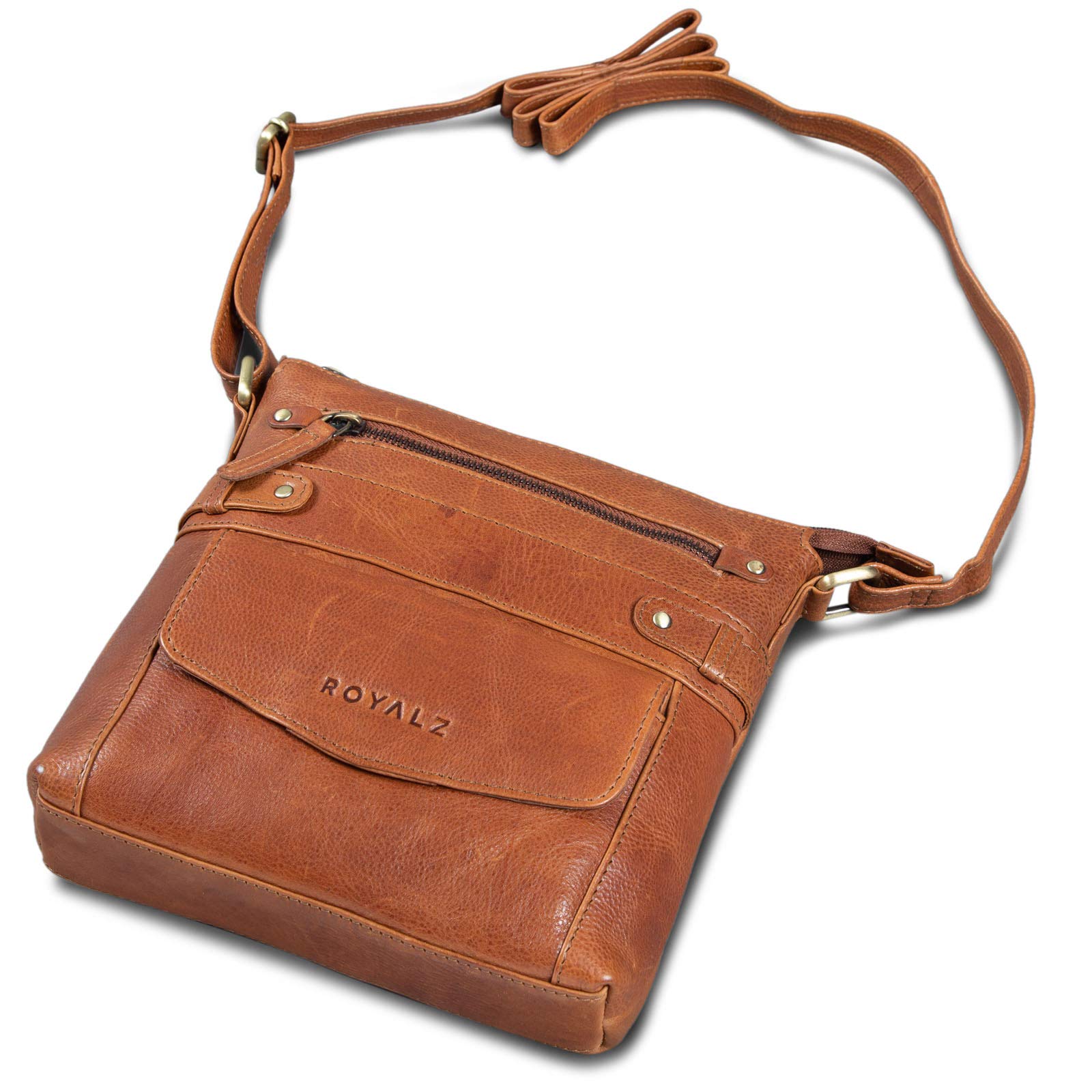 ROYALZ Borsello uomo Tracolla in Pelle Piccolo Borsa a Spalla vero Cuoio Stile Vintage di Qualità per Tablet da 9.7 Pollici
