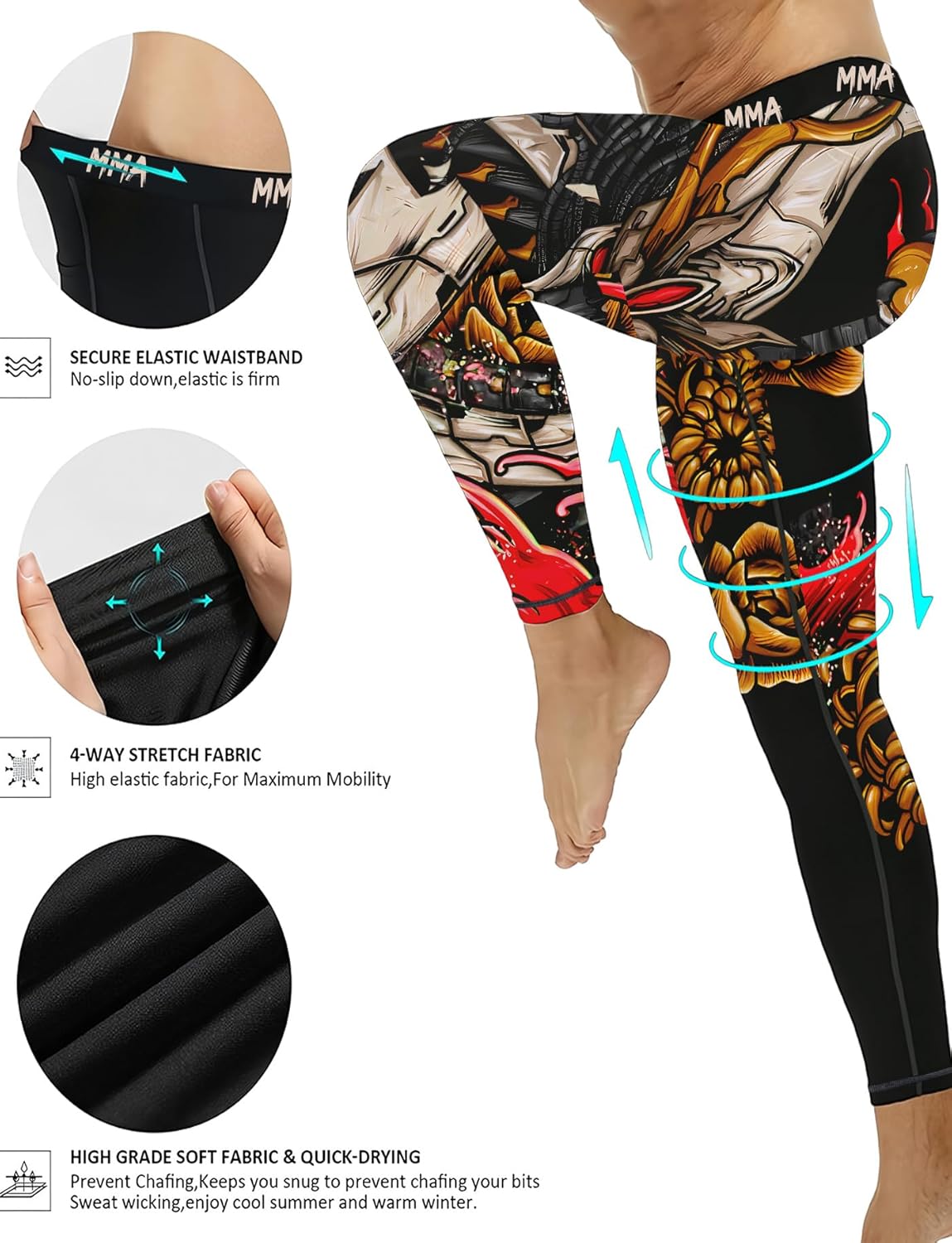 Men's Compression Pants Active Athletic Quick Dry Base Layer Leggings Spats for BJJ Running Gym Yoga MMA