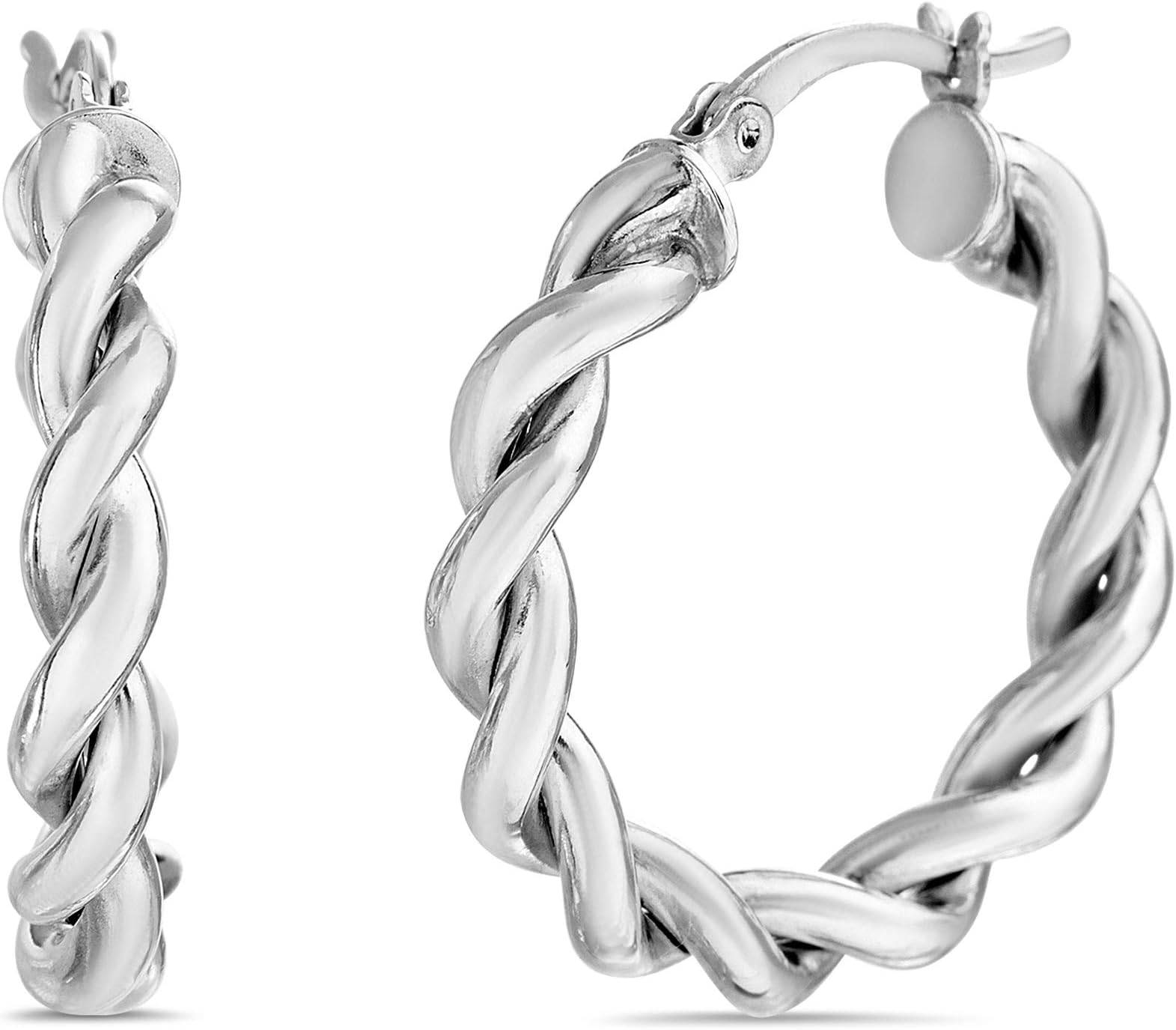 WILLOWBIRD Rhodium Plated Sterling Silver Twisted Rope Hoop Earrings for Women