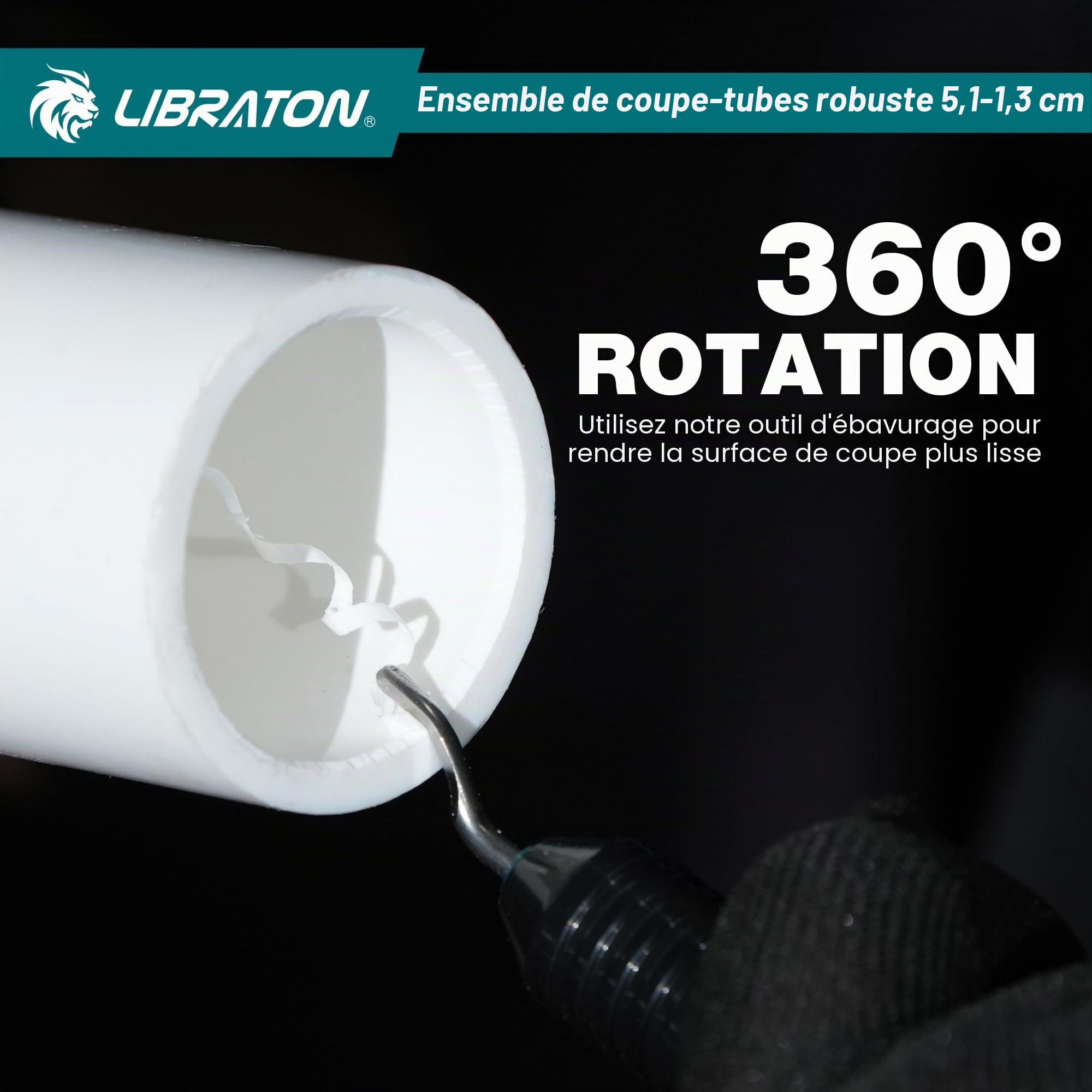 Libraton Coupe-tube PVC, 63mm Coupe-tube Plastique, Coupe-tube à Cliquet avec Lame Interchangeable & Outil D'ébavurage, pour Tubes PEX, PVC, PPR, Flexibles et Tuyaux de Plomberie
