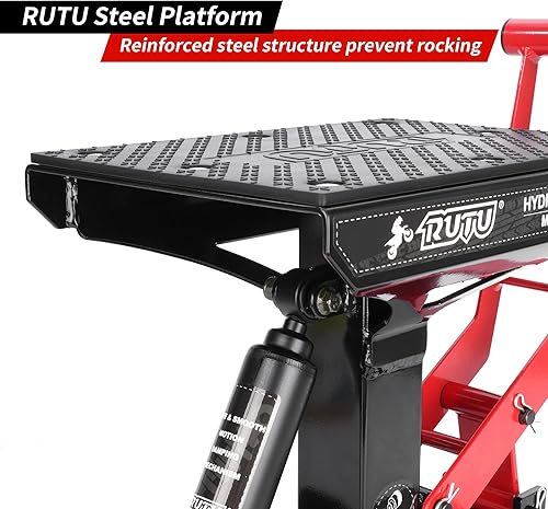 Miniatura 5 de RUTU Soporte para bicicleta de cross, elevador de motocicleta Jack de 1000 libras de capacidad, elevación hidráulica de acero resistente de 9.6 a