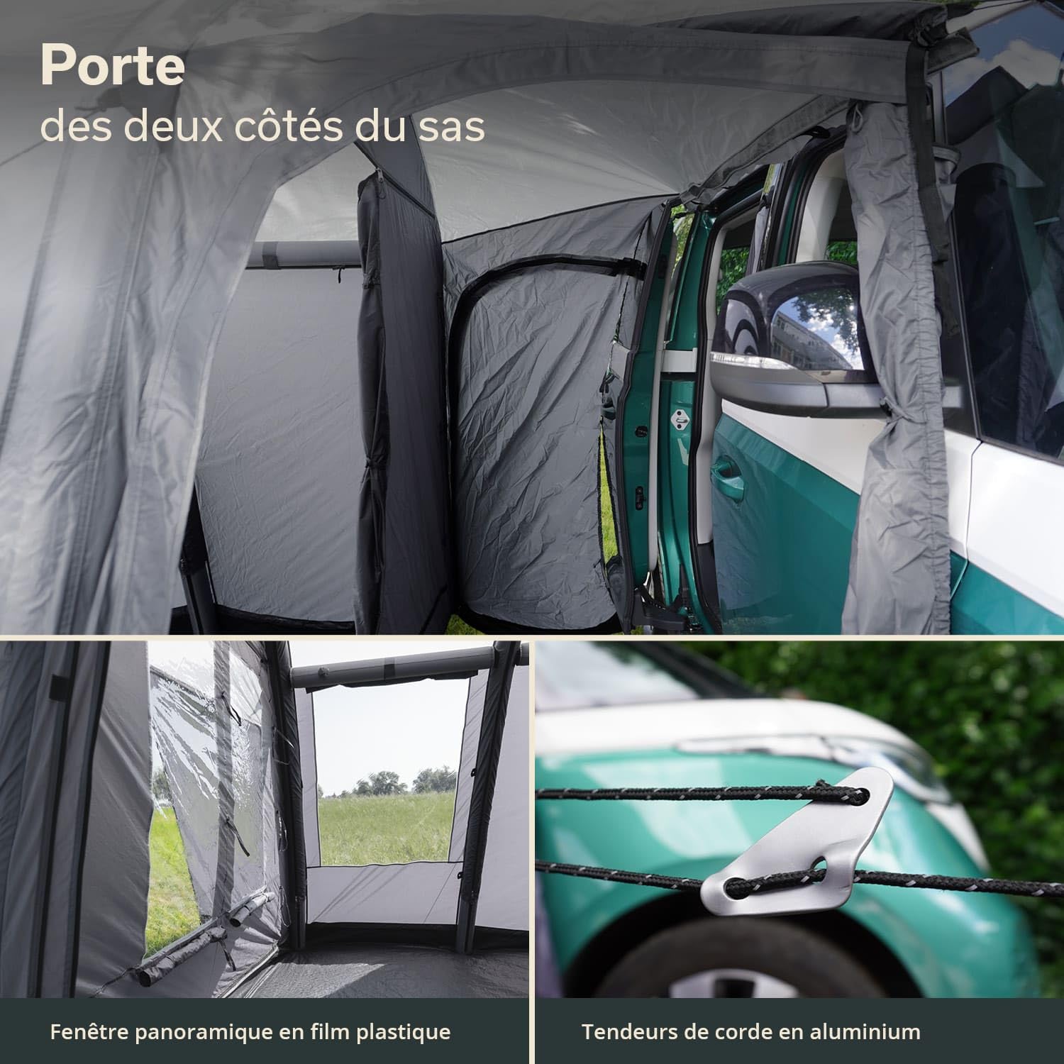 Skandika Vejers Air Protect Auvent gonflable pour 4 personnes, sol cousu, hauteur 2 m, colonne d'eau 3000 mm, tente tunnel pour voiture, bus, van, bulli, minivan
