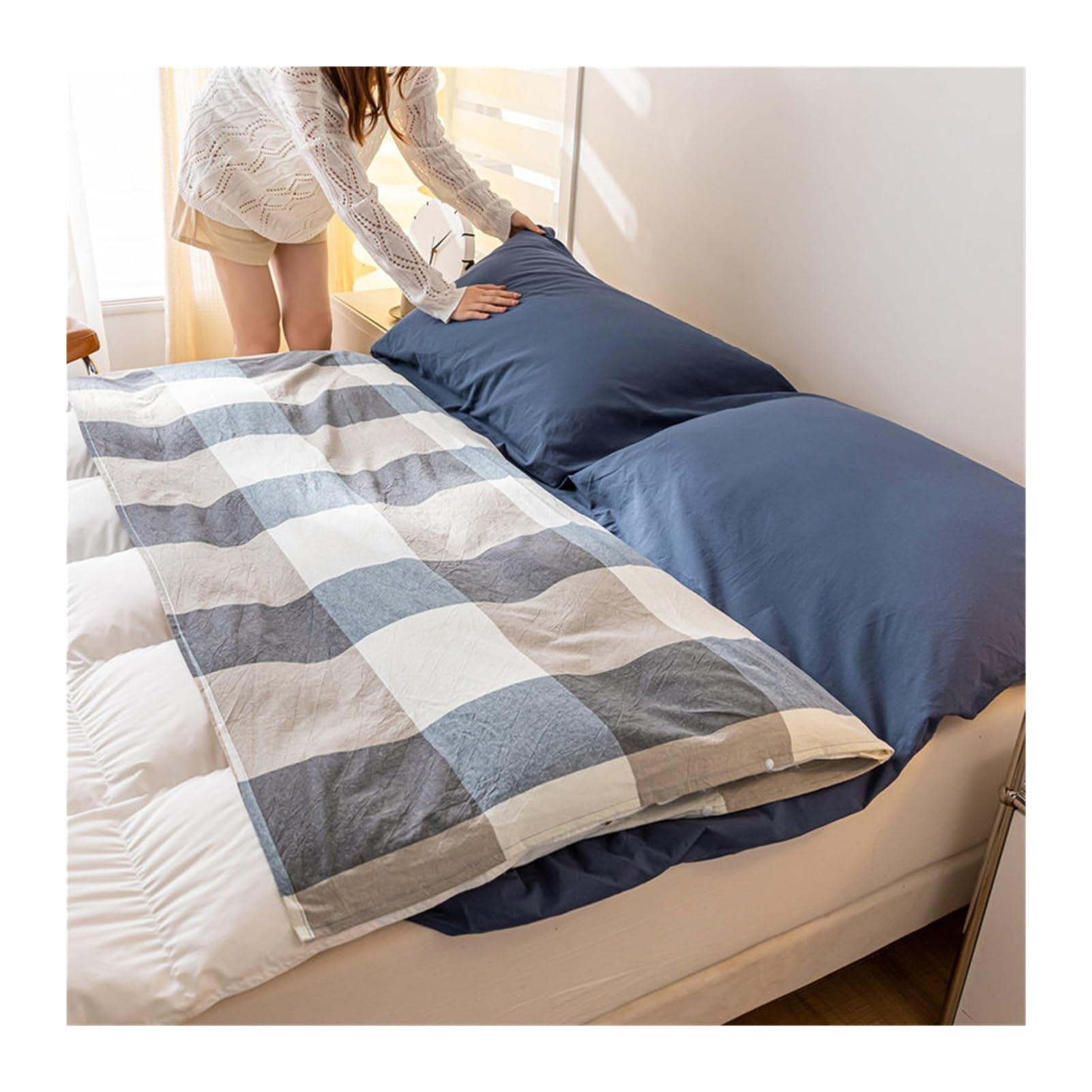 GBHMJU Ultralight Washable Washed Cotton Sleeping Bag Liner Lightweight Adult Sleep Sack Travel Sheets for Backpacking, Hotel, Camping, Hostels(Blue E,120x210cm-47x82)