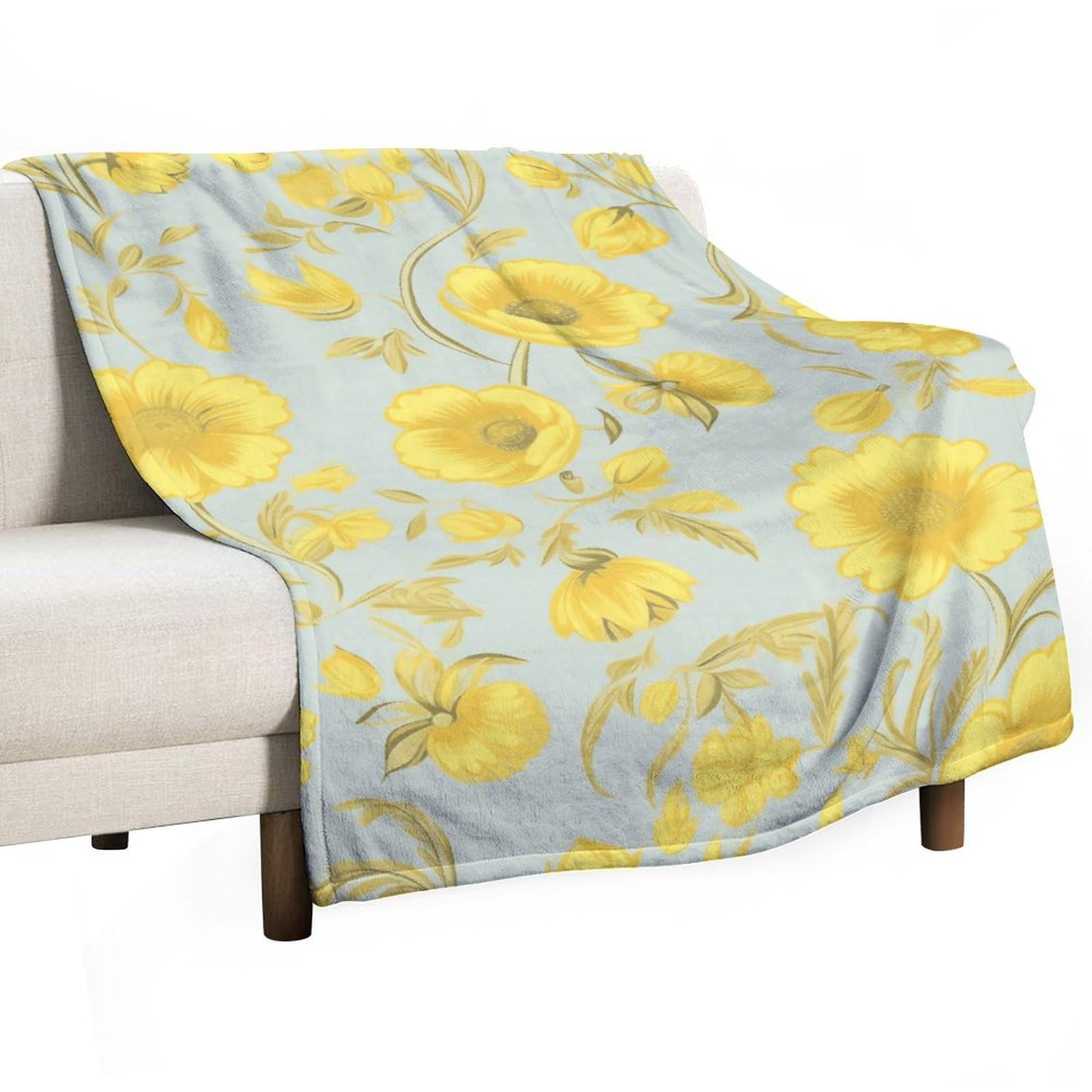 Couverture flanelle douce motif floral jaune de qualité supérieure