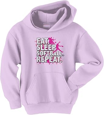 Threadrock Big Girls Eat Sleep Softball Repeat Youth Hoodie Sweatshirt