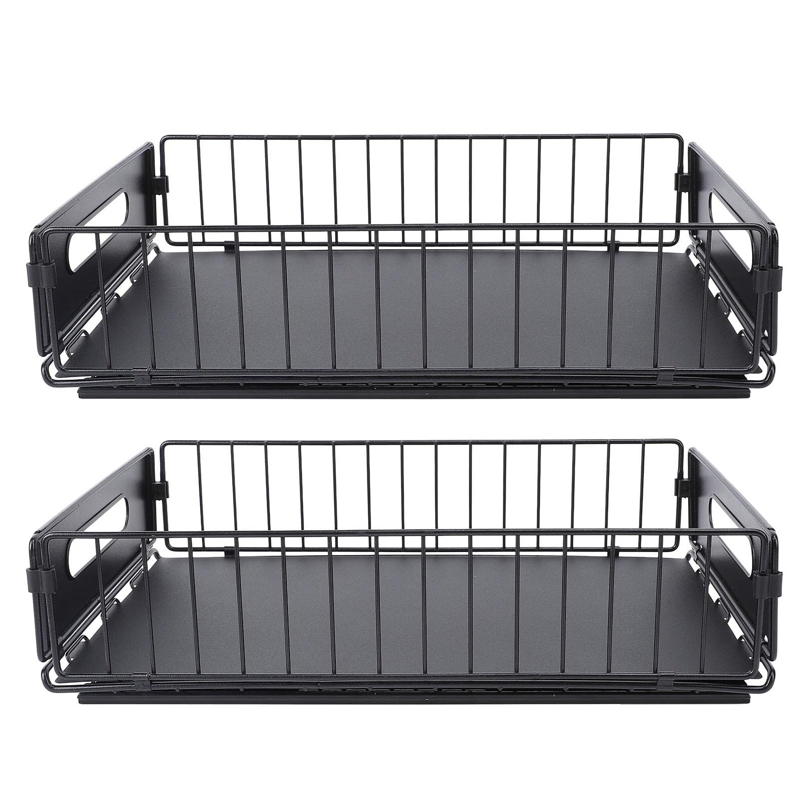 Eujgoov Organiseur d'armoire Extractible, Lot de 2 Paniers Coulissants en Fer pour Cuisine, Salle de Bain, Rangement Sous évier, Support Multifonctionnel avec 38 Pièces pour Casseroles, Poêles,