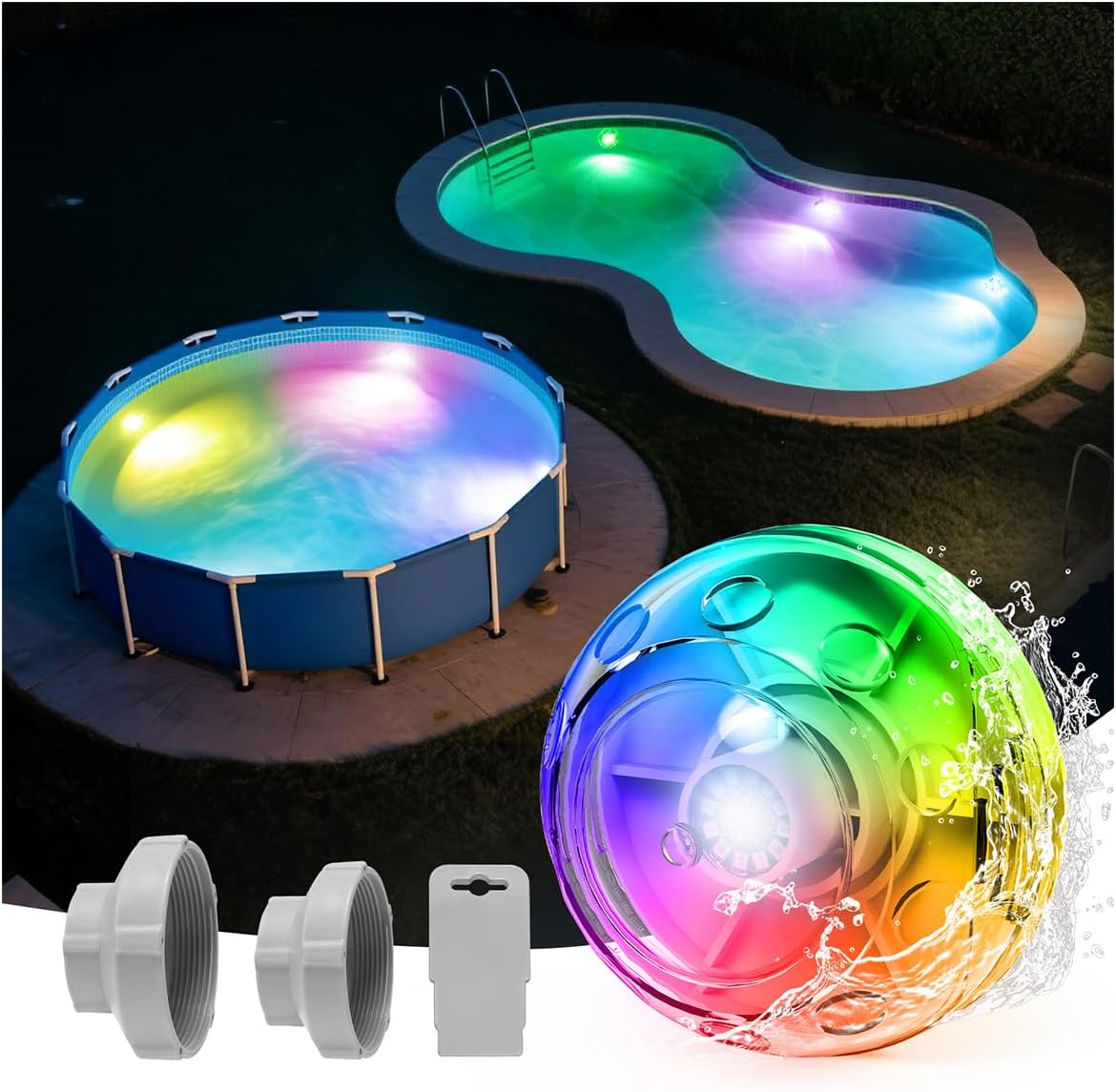 ZCONIEY Underwater Pool Light Return Jet - 7 Color Changing Led Lights for Above & In Ground Pool, IP68 Submersible Led Light, RGB Multi Color Changing Waterproof Light for Pool Decoration Multicolor