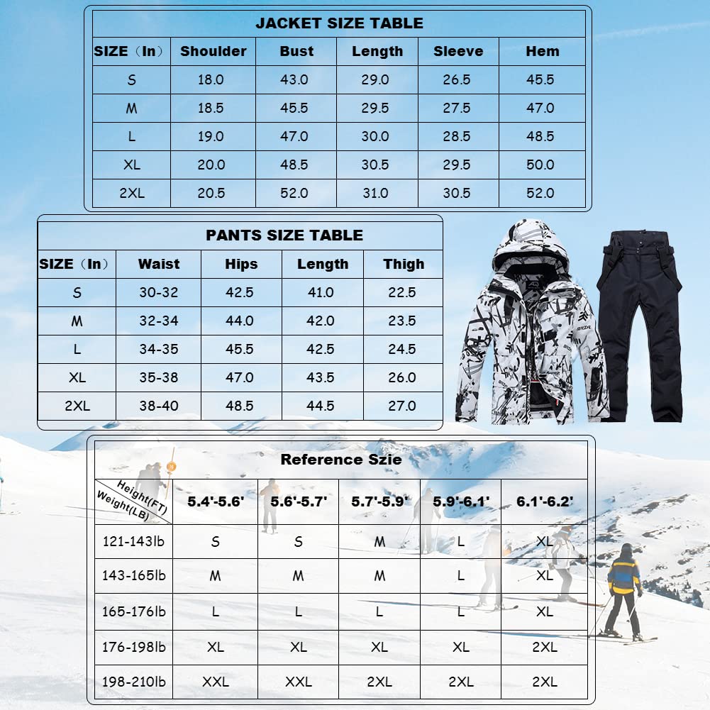 ALSOGO Skianzüge Für Herren 2-teiliger Snowboard Sets Wasserdicht Winddicht Winter Warme Ski Jacke und Hosen Set Zum Skifahren Snowboarden Klettern