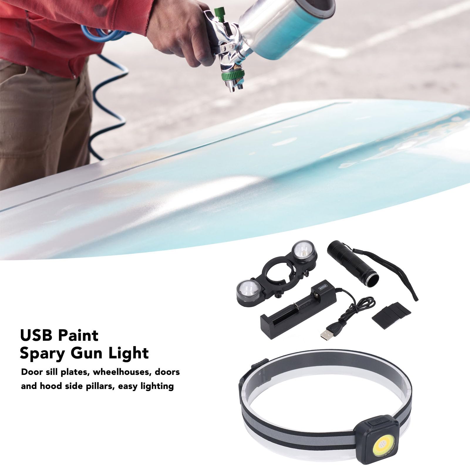 Eujgoov Luce per Pistola a Spruzzo per Verniciatura, Materiale ABS, Ugello a luminosità Regolabile e Luci a Tazza per Carrozzeria Automobilistica e Progetti Fai-da-Te
