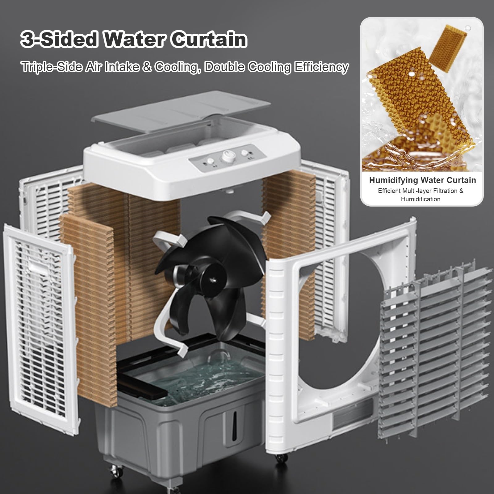 Climatizador Evaporativo Portátil, Aire Acondicionado Portátil Sin Tubo con Oscilación 120°, Ventilador de Refrigeración para Hogar, Oficina, Taller, Garaje