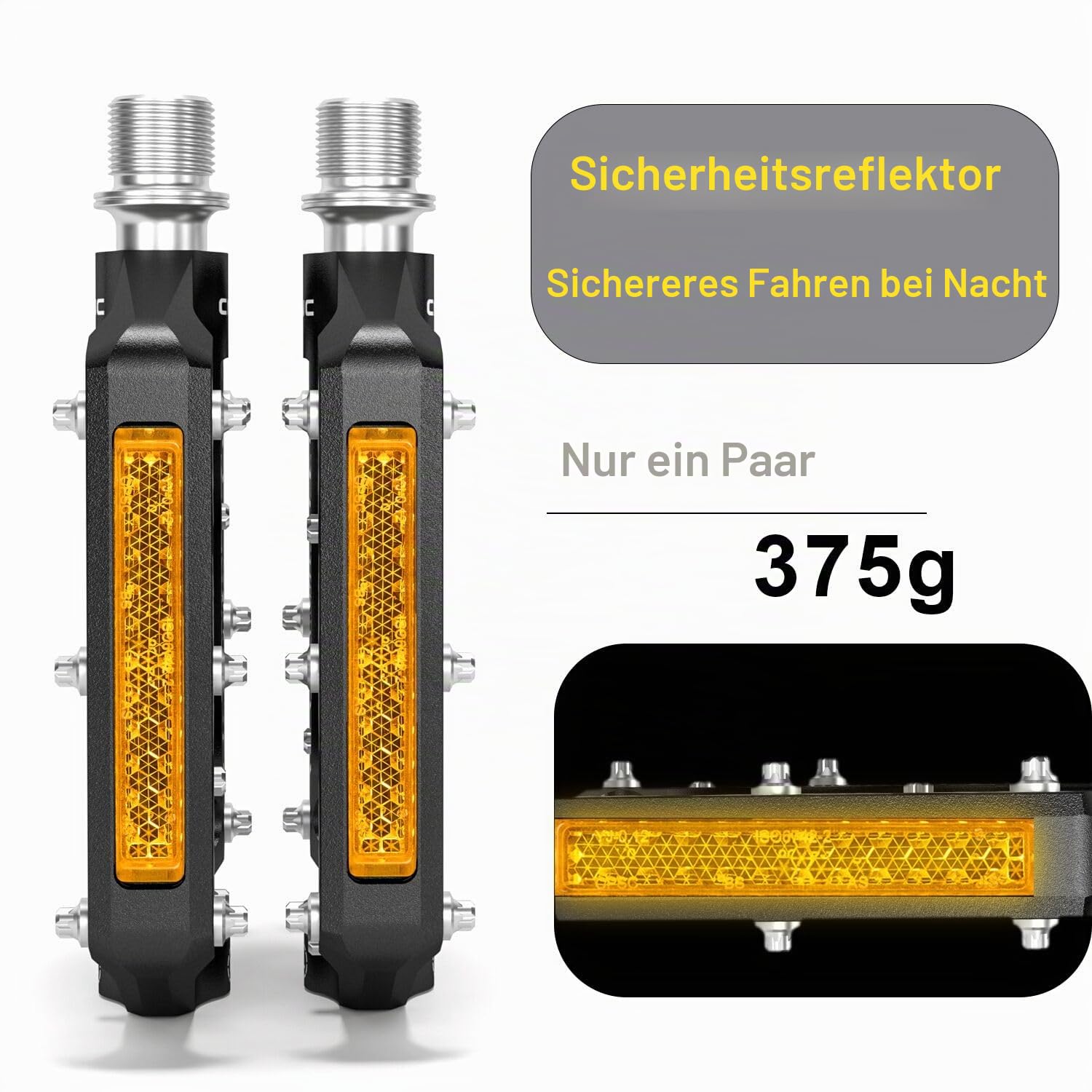 GEWAGE Fahrradpedale mit reflektierenden Streifen, 3 abgedichtete Lager, rutschfeste CNC-Aluminium-Fahrradplattform, 9/16 Zoll Pedale für Rennrad, MTB, E-Bike.