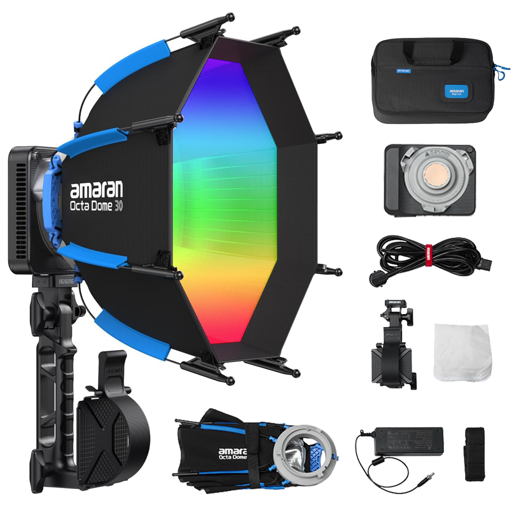 Amaran Ray 60c - Luce LED COB per video, 60 W, montaggio Bowens, ACE E--Lock, compatibile con controllo tramite app e NFC, con softbox CRI 95 TLCI 95 (60 W)