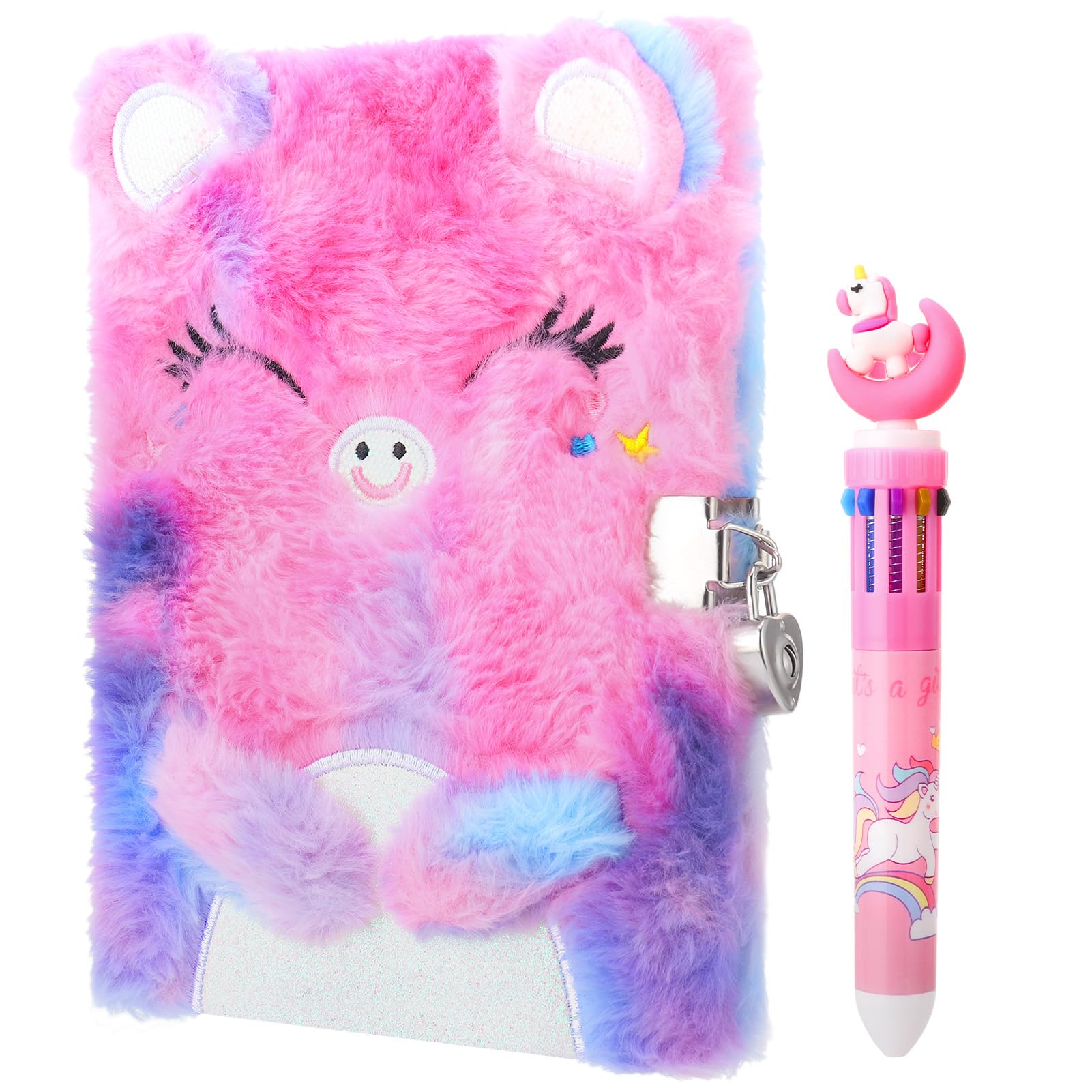 Candcamp Secret Diary with Lock,Purple Fluffy Notebook Set with Pen for Writing and Drawing Birthday Present for Girls ages 5-12