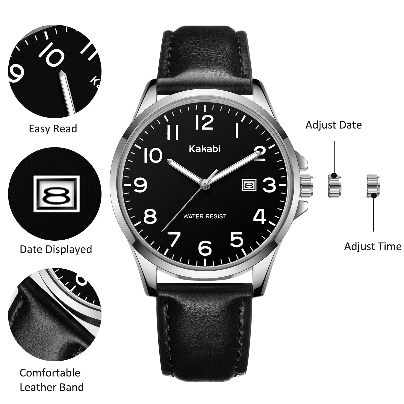 Timever Herren Armbanduhr Quarzuhr Analog mit Lederarmband,3 Zeiger,Datum,3 ATM Wasserdicht,Großen Ziffern,Geschenk für Männer