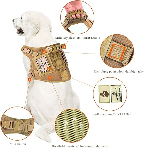 Miniatura 5 de Arnés táctico para perro, chaleco de entrenamiento al aire libre, chaleco ajustable para perros de trabajo militar con sistema Molle y mango de goma