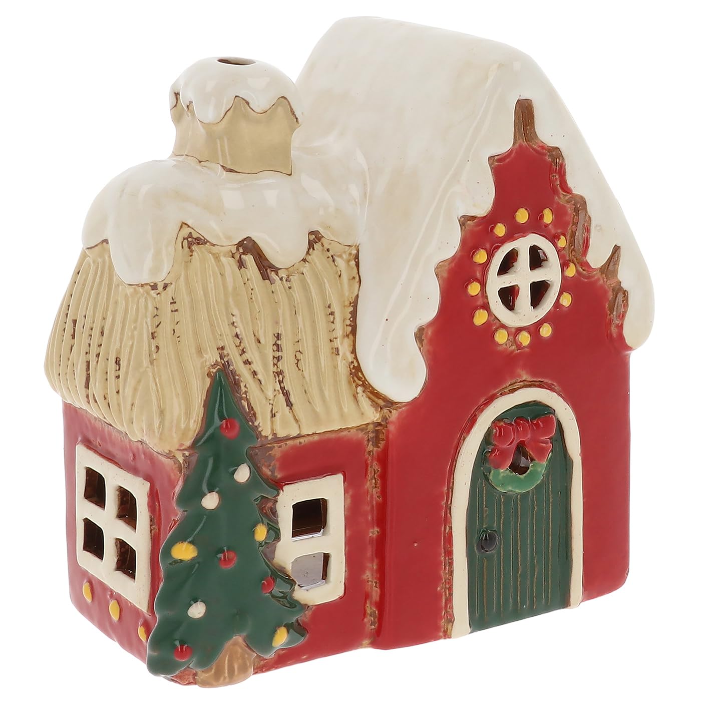Village Pottery Christmas Round Window House Tea Light Holder