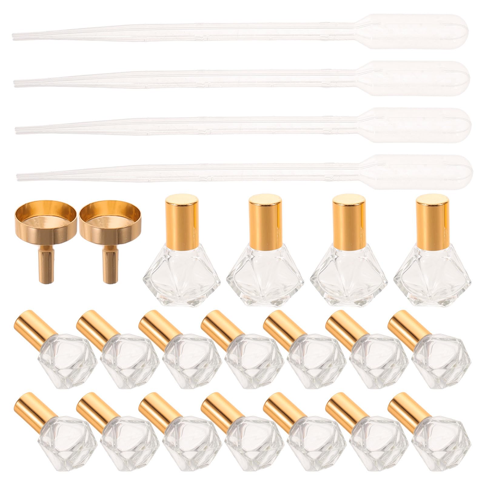 TEHAUX 36 Pezzi Flaconi Roll-on per Oli Essenziali a Stella a 5 Punte, 8ml, Vetro con Sfera in Acciaio e Tappo Oro, Set da 36 con 2 Imbuti e 4 Contagocce, per Aromaterapia e Viaggio
