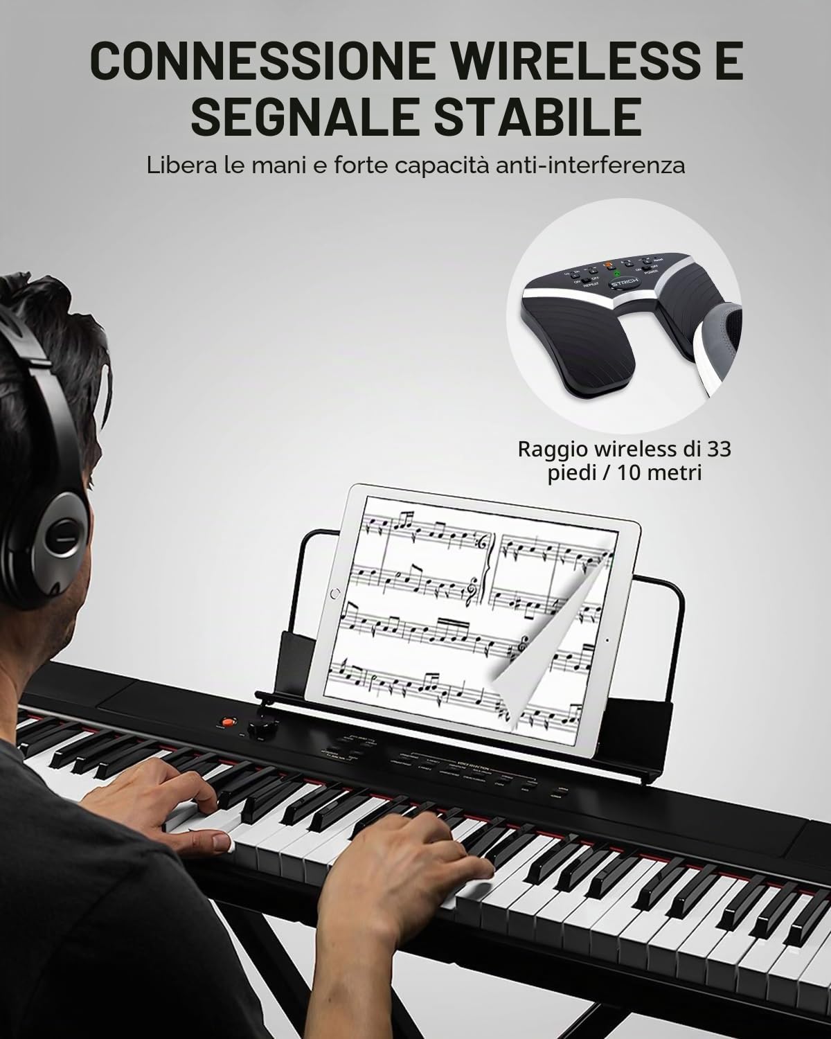 STRICH SPT-20 Pedale senza fili, interruttore a pedale silenzioso per iPad, telefono, Kindle, tablet, PC, nuova versione, ricaricabile USB Music Page Turner, Nero