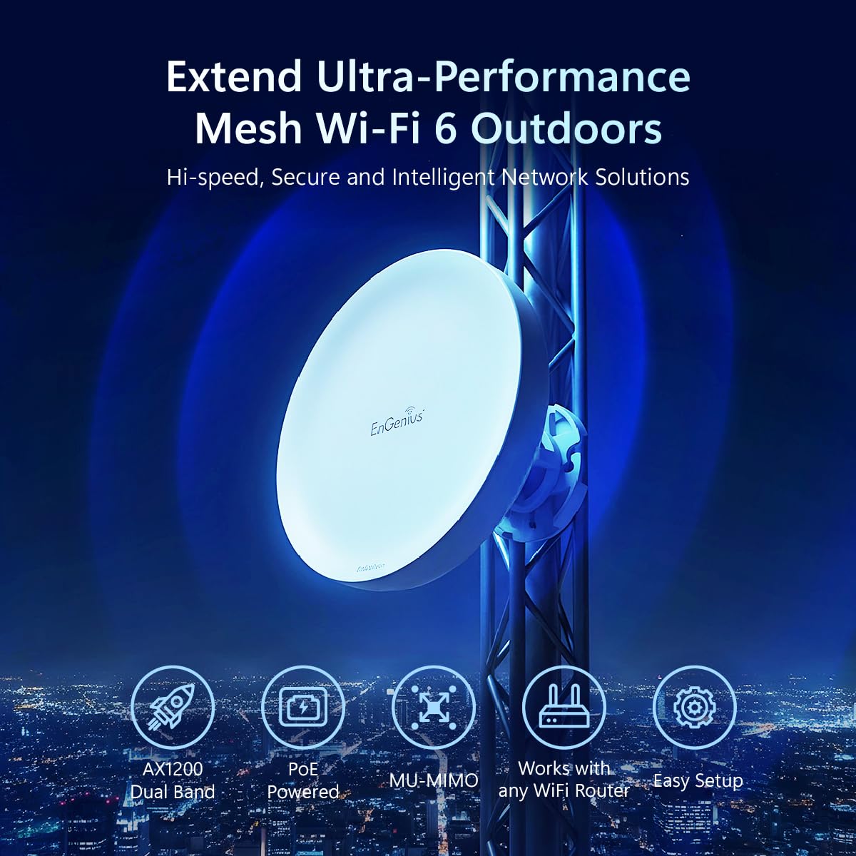 EnGenius EnStation6 Wi-Fi 6 Bridge 5GHz 1200 Mbps 2x2 MIMO 19 dBi Antenna 26 dBm IP55 Point-to-Point 18 km Porta Gigabit Resistente alle Intemperie