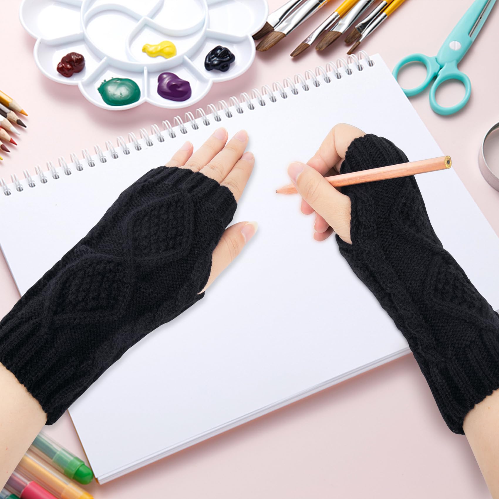 Chalier Fashion Guanti Senza Dita, Guanti Donna Termici Invernali, Guanti In Maglia Con foro per Pollice