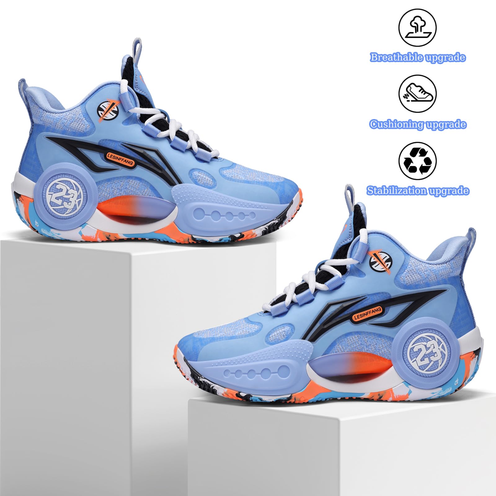 JMFCHI Boys Basketball Shoes Kids Sneakers High-top Sports Shoes Durable Lace-up Non-Slip Athletic Shoes Secure for Big Kids Size 5