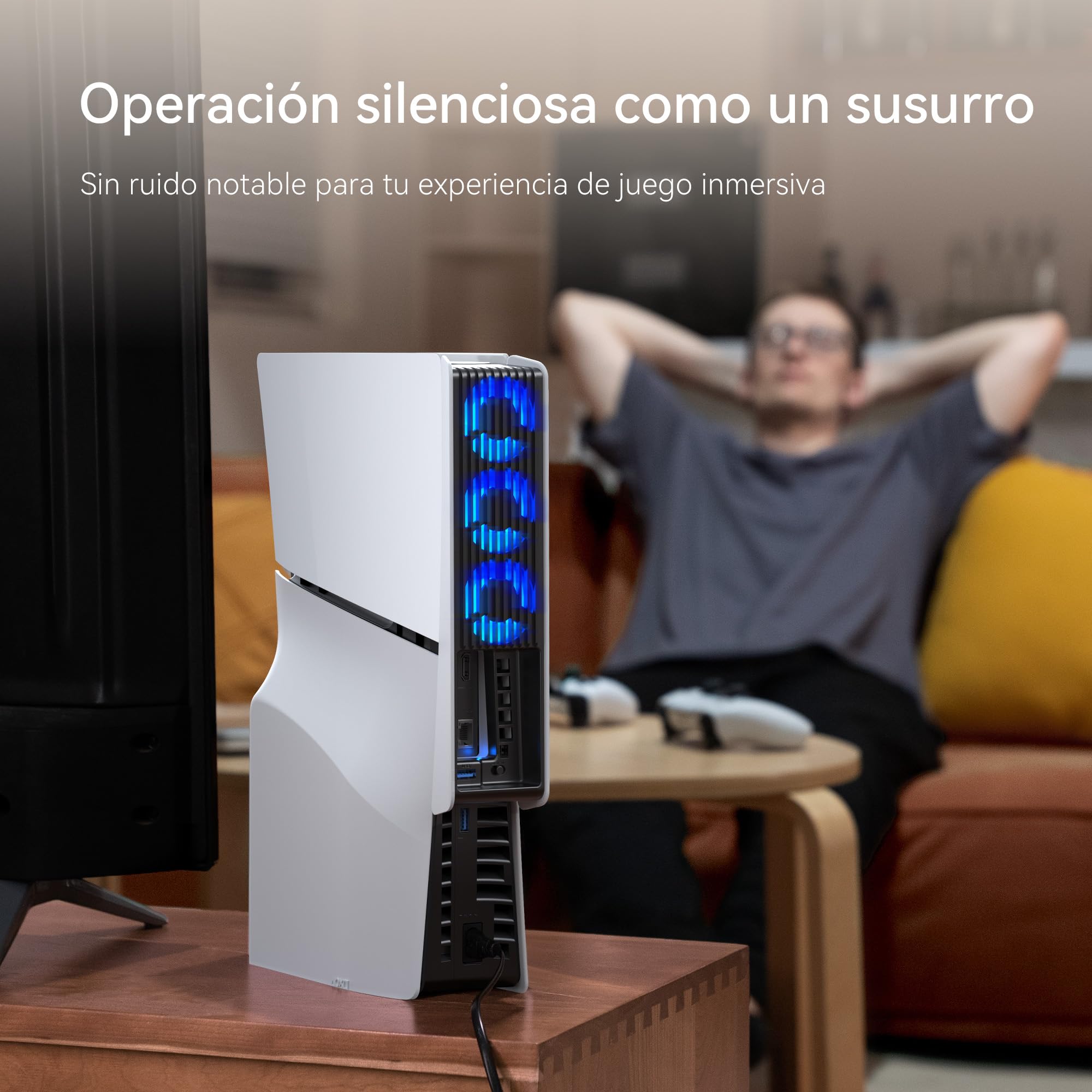 KIWIHOME Ventilador de Refrigeración para PS5 Slim, Con Ajuste de Velocidad Auto, Accesorios de Refrigeración Silenciosos con LED y USB3.0 Externo, para Disc y Ediciones Digitales, No para PS5 Pro