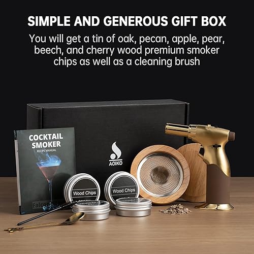 Miniatura 4 de Kit de ahumador de cóctel con antorcha, el kit de ahumador Aoiko incluye chips de madera de 4 sabores, ahumador de bebidas, regalos para ahumar