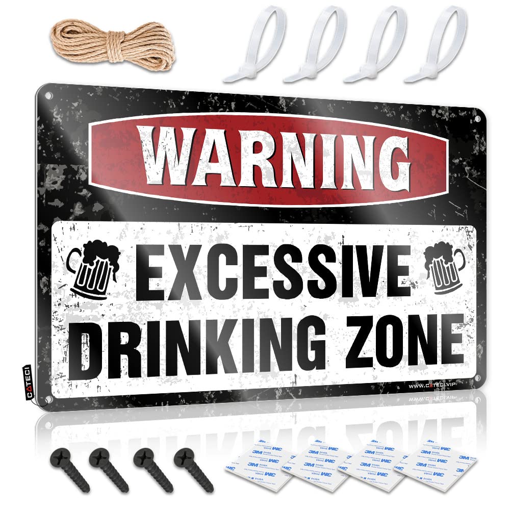 HELIOFORGE Cave Man Bar Warning Excessive Dring Zone Tin Sign Funny Poster Sign Bar Accessories For Man Cave(30X40CM)