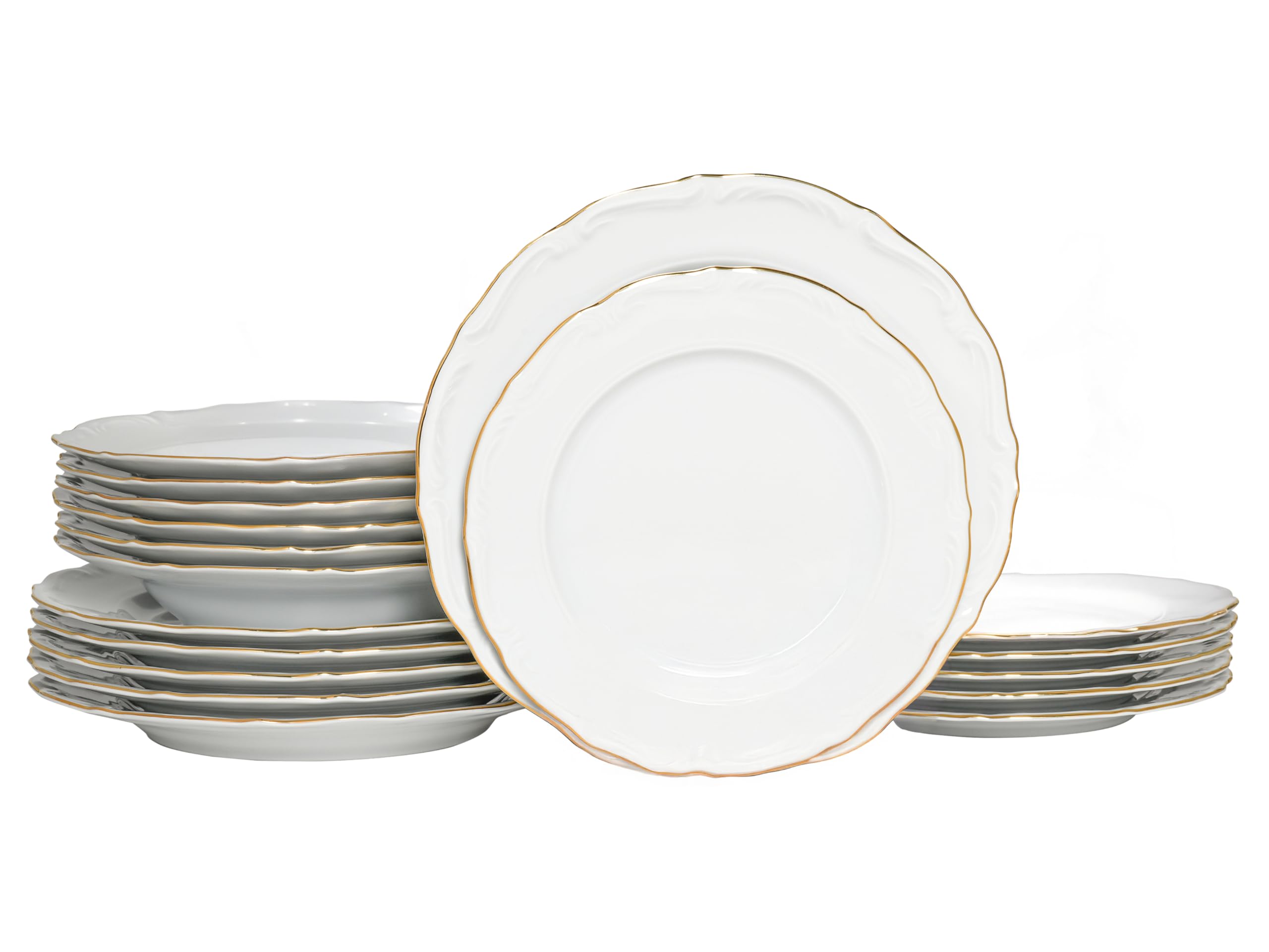 CreaTable, 24321, Serie Maria Theresia Gold, 18-teiliges Geschirrset für 6 Personen, Teller Set aus Porzellan, Made in Europe
