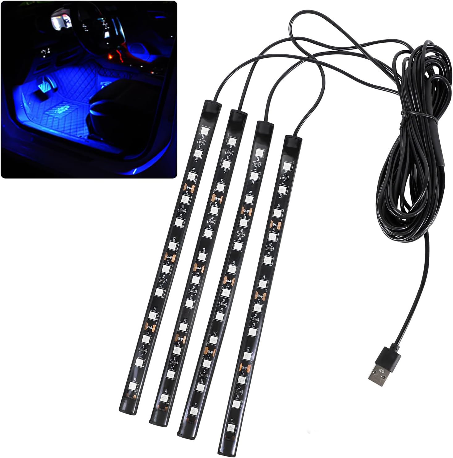 Car LED Strip Light, 12V 48 LED Interior Atmosphere Lights Under Dash Ambient Night Light, Universal Auto Interior Decorative Lamp with USB Port, Truck SUV Car Accessories (Pink Purple, USB)