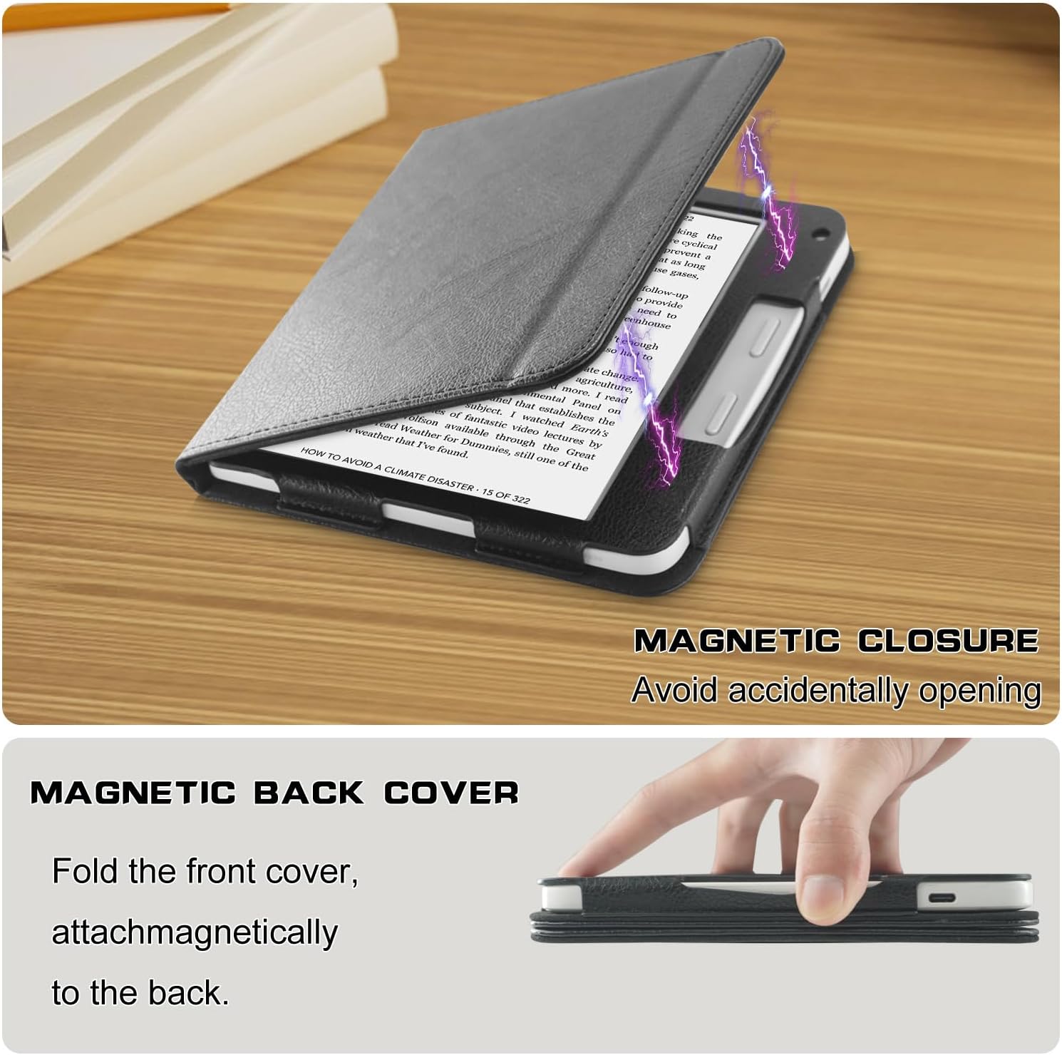 Case for 7" Kobo Libra Colour (2024) /Kobo Libra 2 (2021) eReader -Premium PU Leather with Hand Strap Foldable Stands Cover Auto Sleep/Wake,Black