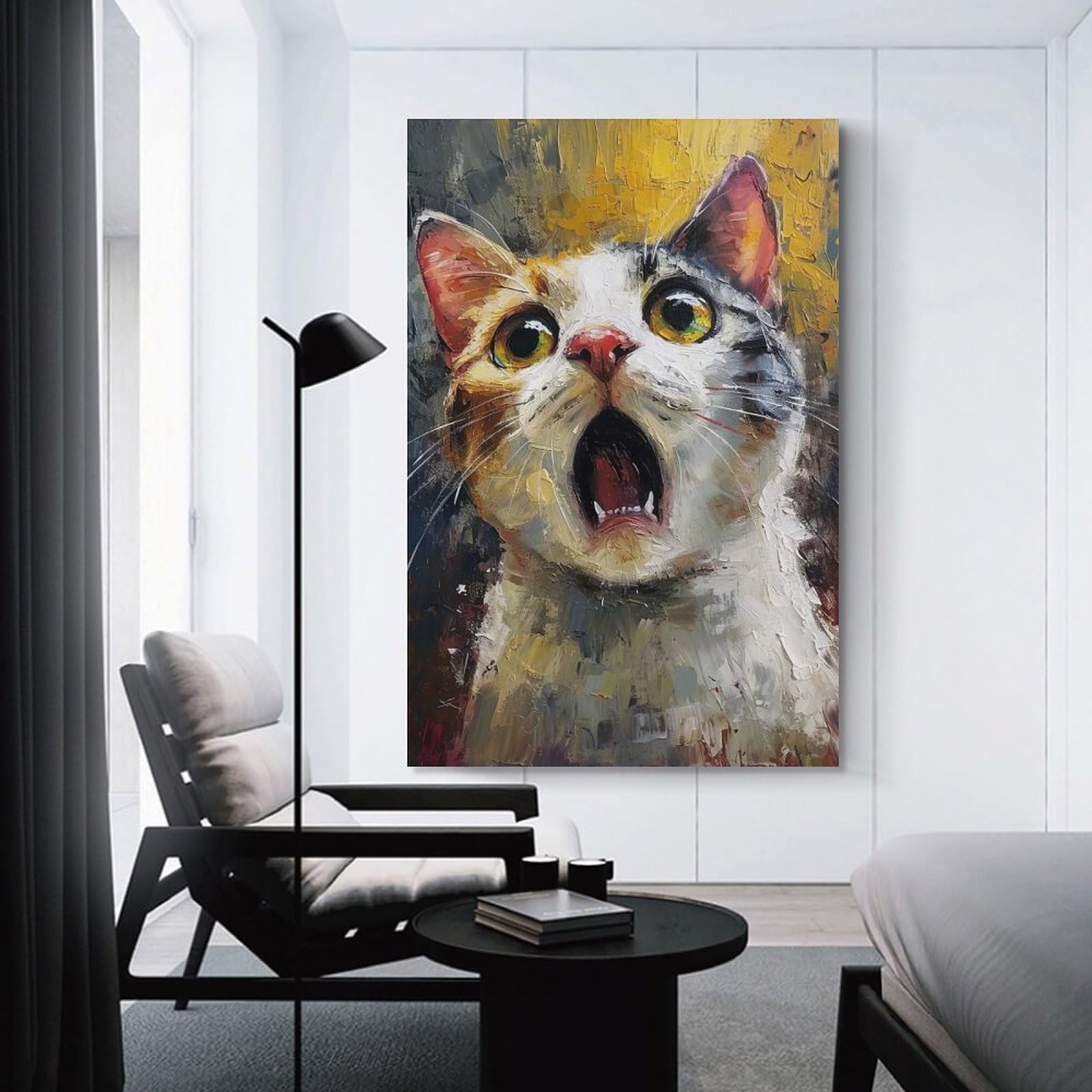Junmoney Wall Art Print Startled Cat Art, 24x36inch(60x90cm), for Bedrooms, Workspaces And Everyday Interiors, Stylish Home Artwork for Focal Walls