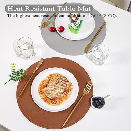 Miniatura 6 de Manteles individuales redondos, antideslizantes, lavables, resistentes al calor, de piel sintética, para mesa de comedor, juego de 468 (color