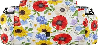 CUPADA Sunflowers Poppies Daisies Universal Stroller Organizer with Cup Holders, Colorful Flowers Stroller Organizer Bag and Removable Shoulder Strap Fits Most Baby and Pet Strollers