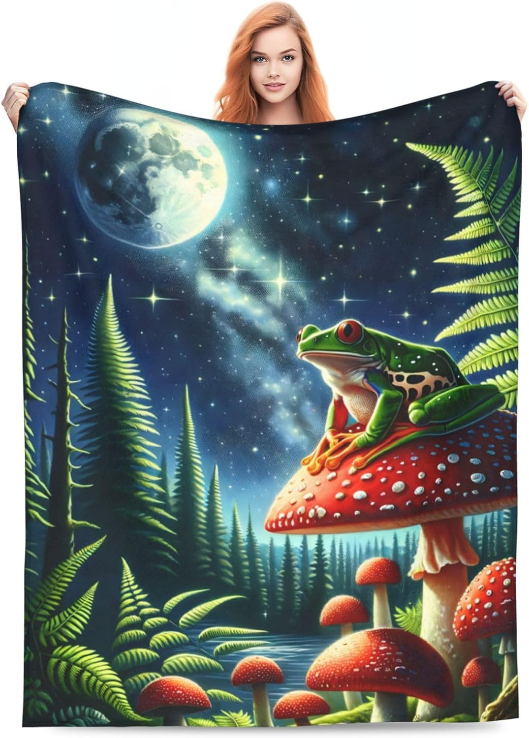 Frog Mushroom Blanket Gifts for Adults Women Monn Night Frog Flannel Throw Blankets Soft Comfy Lightweight for Home Decor Couch Bed Sofa 60x50 Inches