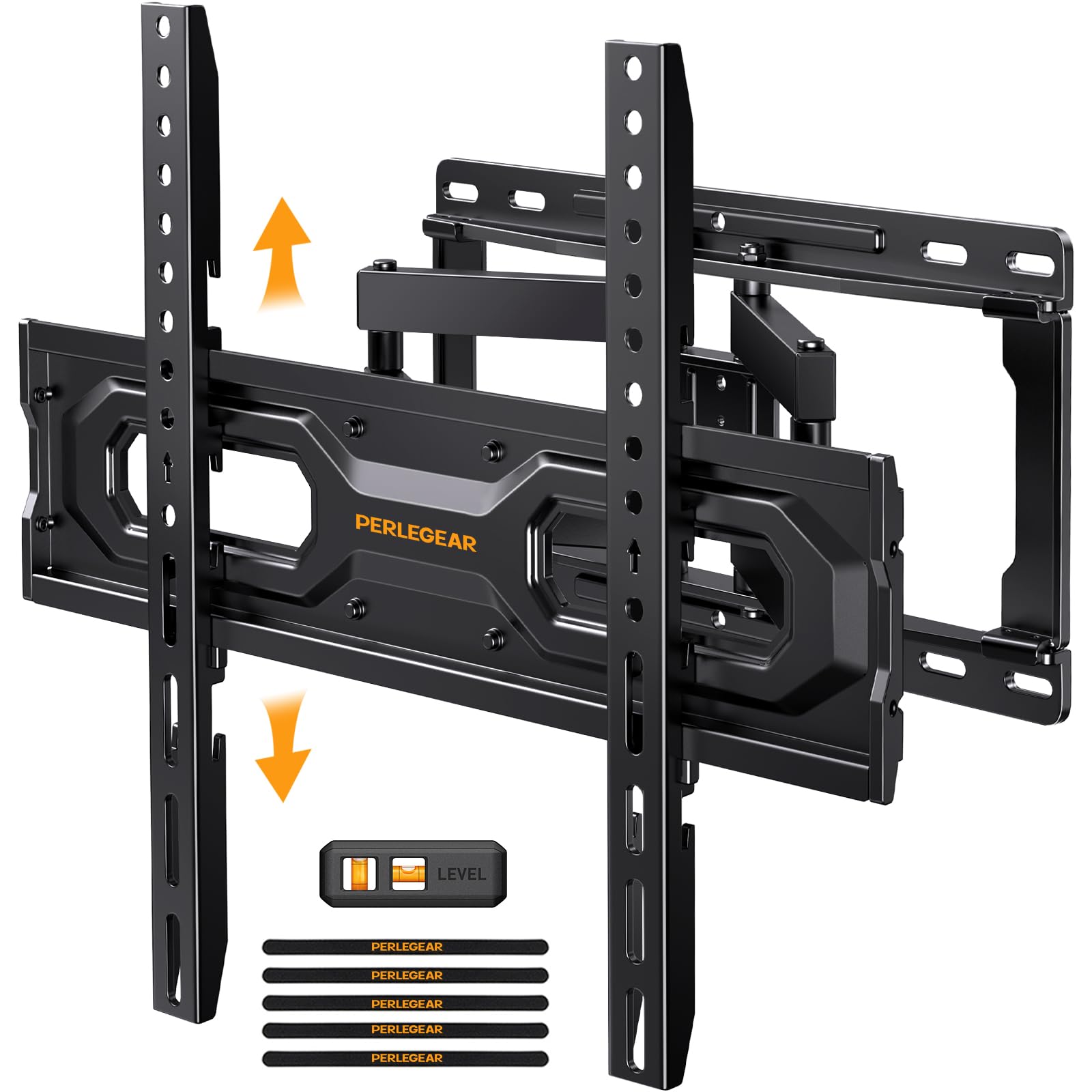 Perlegear PGMFK4 - Supporto da parete per TV da 26-65 pollici, supporto per TV con bracci girevoli e articolati, estensione inclinabile, VESA max 400 x 400 mm fino a 44,9 kg, perni in legno da 16