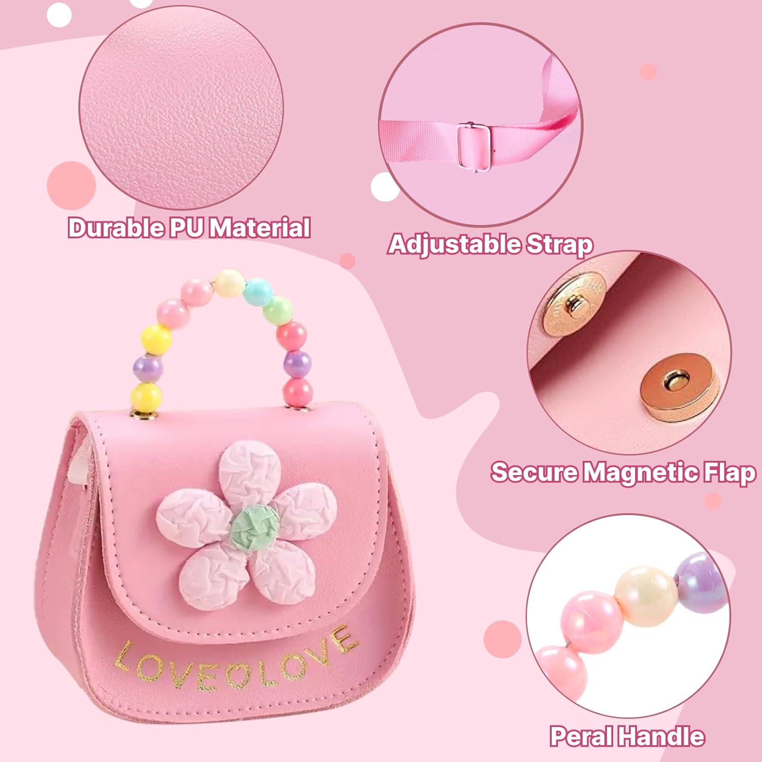 Girls Purse Cute Flower Toddler Purse for Little Girl Shoulder Handbags Christmas Birthday Gift for 3-8 Year Old (pink) - Image 3