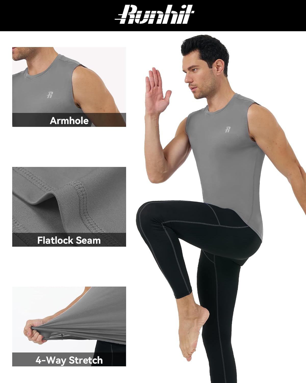 Runhit Mens Sleeveless Compression Shirt Workout Muscle Tank Top Quick Dry Athletic Base Layer Undershirt for Basketball - Image 4