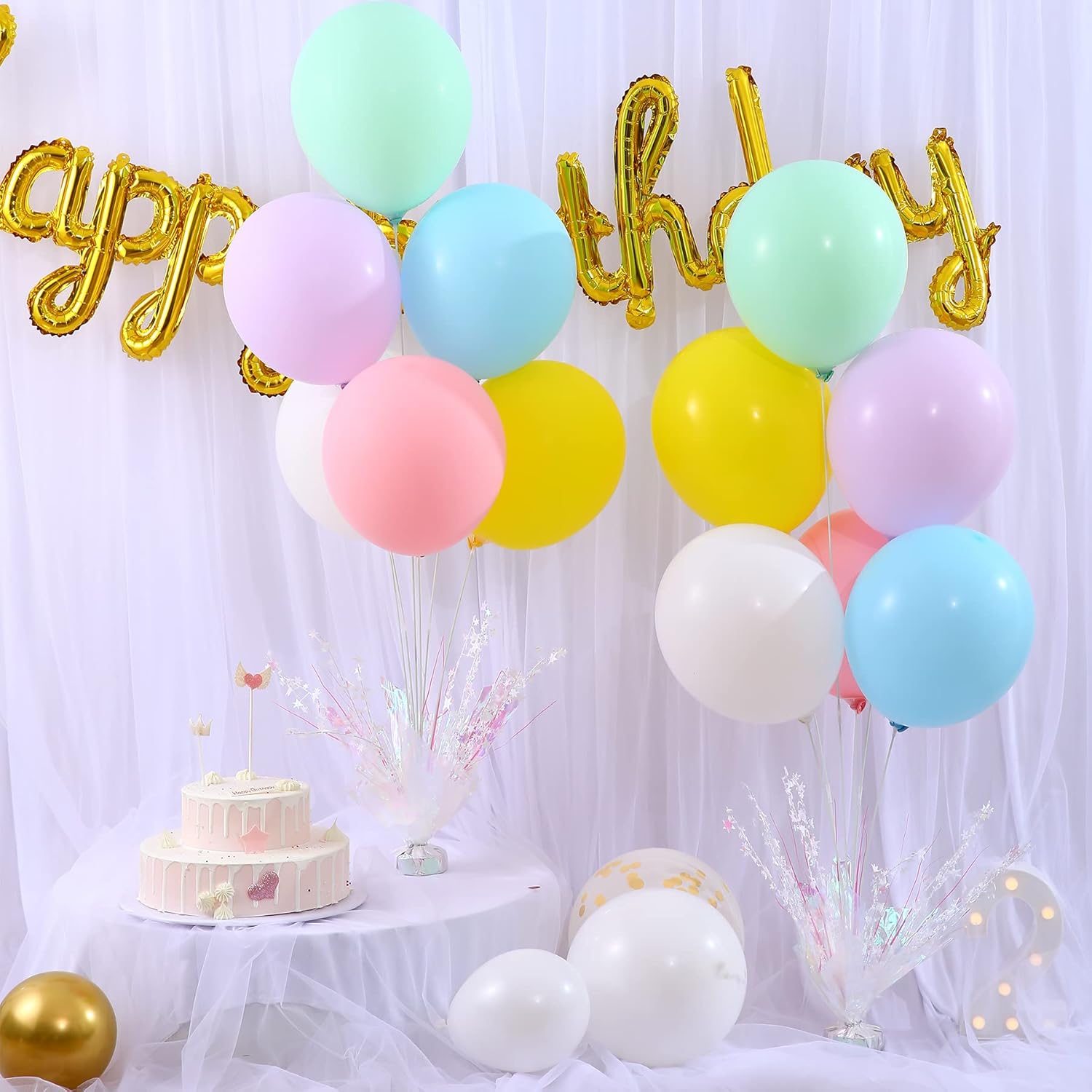 6 Set Pastel Birthday Decorations Rainbow Party Table Balloons Centerpiece Stand Kit for Girls Baby Shower Birthday Party Wedding Graduation Prom Unicorn Theme Table Decorations