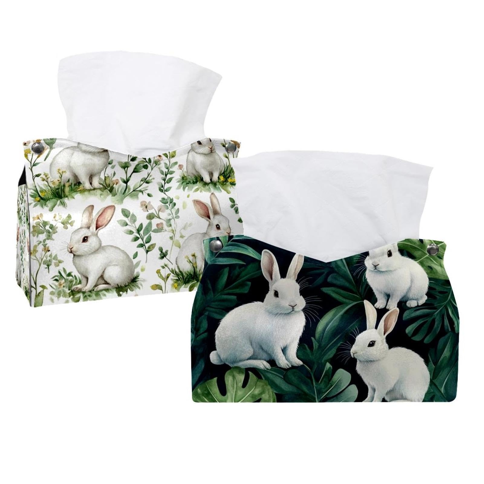 Housse de boîte à mouchoirs lapin blanc en lot de 2 pour la maison