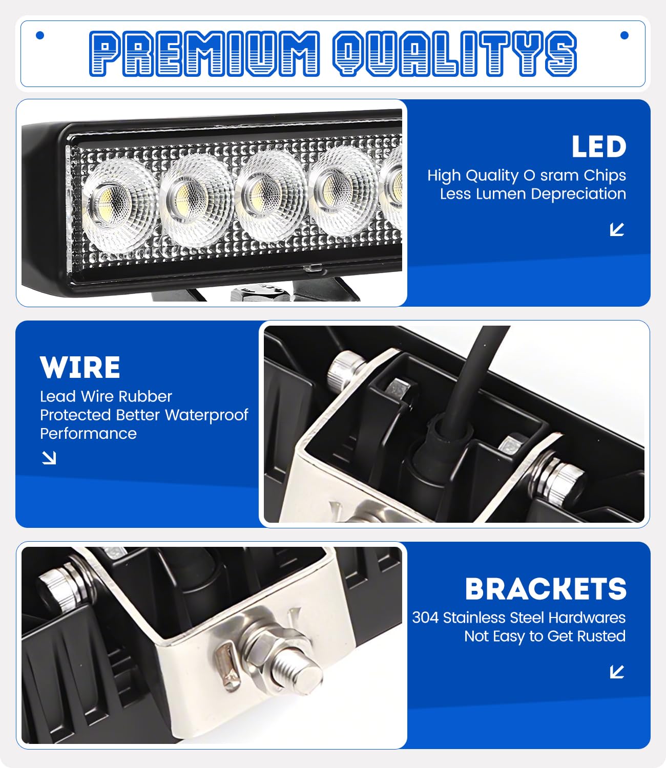 Exzeit 48W 6 Inch Light Bar, 4400 Lumens Flood Backup Light for Tucks, Single Row Off Road Driving Fog Lights for Golf Cart Roof SUV ATV 4WD Car, E-Bike Auxiliary Headlight, 12V/24V