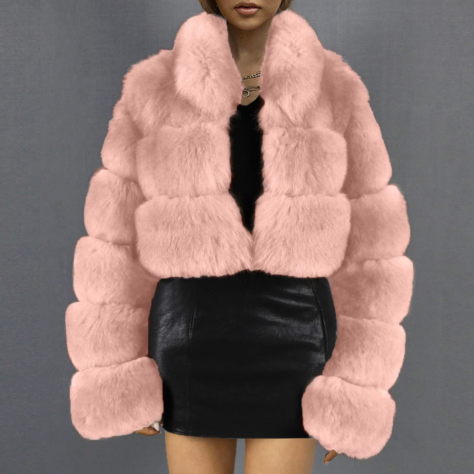 Manteau court pour femme - Col montant - En fausse fourrure - Élégant - En peluche - Pour l'hiver - Décontracté