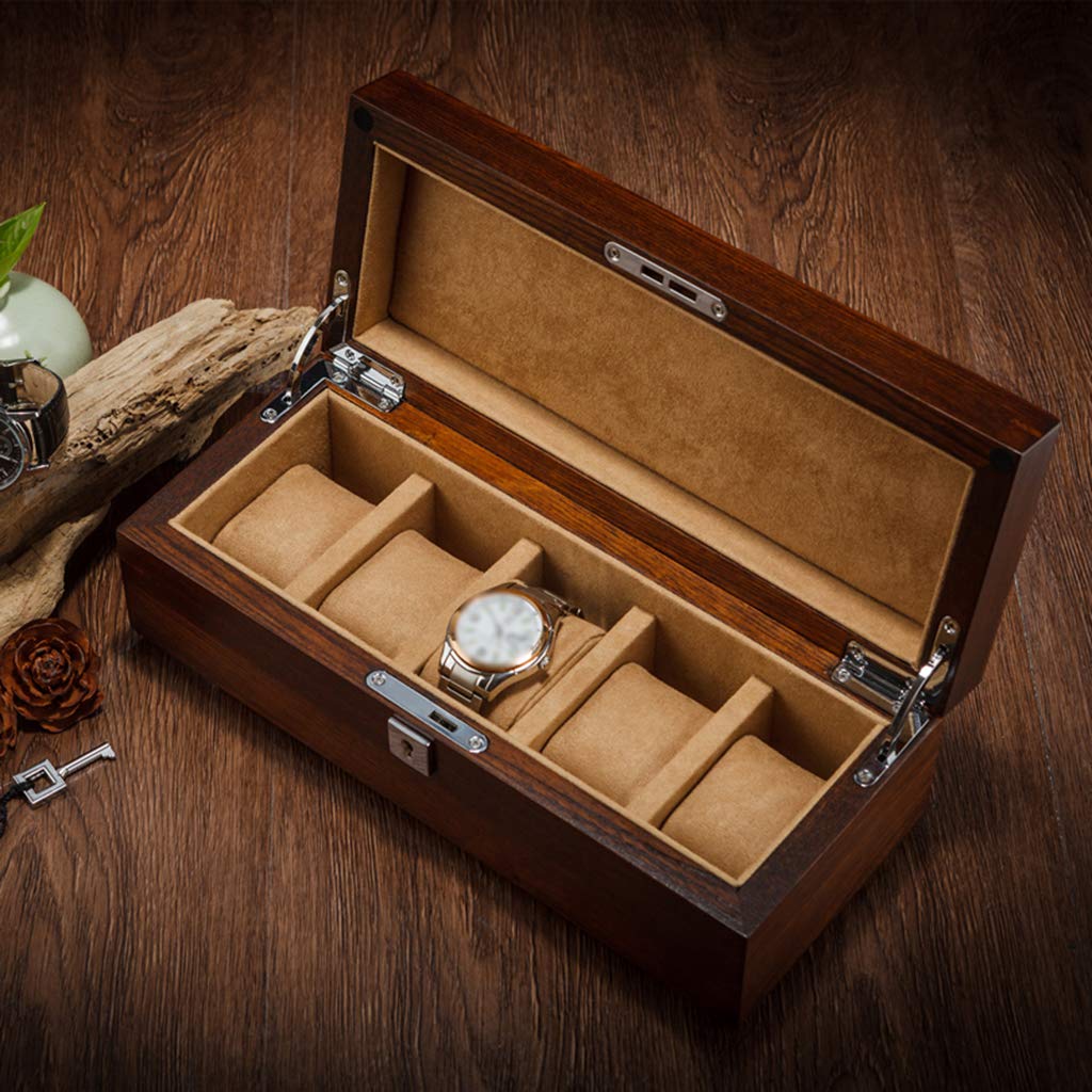 MUSUMI Caja de almacenamiento para exhibición de joyas y relojes de 5 rejillas, organizadores de pulseras, cajas de exhibición con 5 cojines extraíbles y cierre de Metal para Hombres y Mujeres