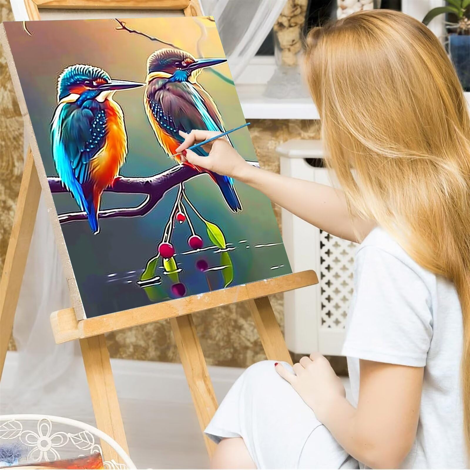 Kit Peinture Par Numéros Adulte 60x80 Cm - Paysage Petite Ville, Toile HD, Peintures Acryliques, Pinceaux