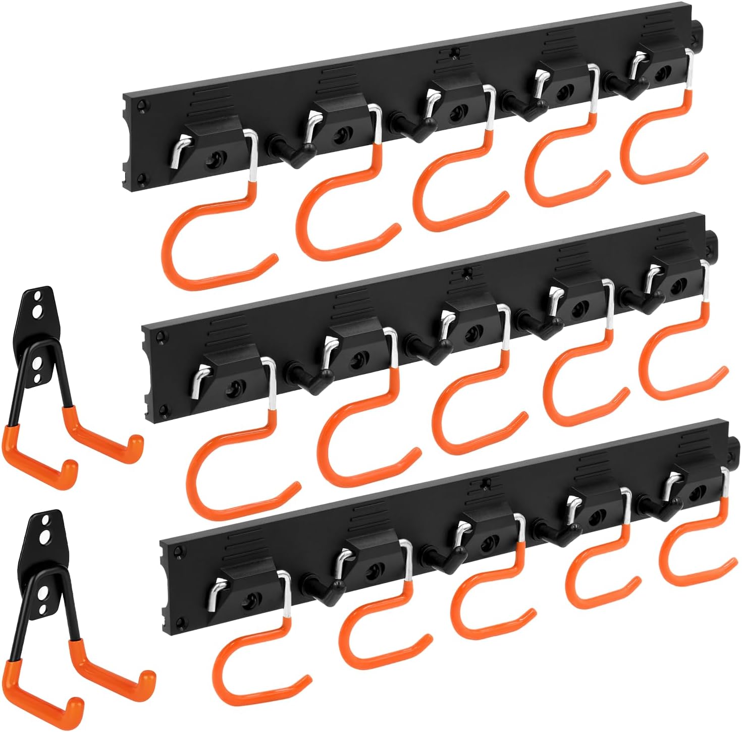 oGoDealGarden Tool Holder, 3 x 40 cm Rail and 15 Hooks + 2 x Heavy Duty Hooks, Wall Mount Tool Holder for Garage, Tool Shed, Basement, Storage Room, Garden