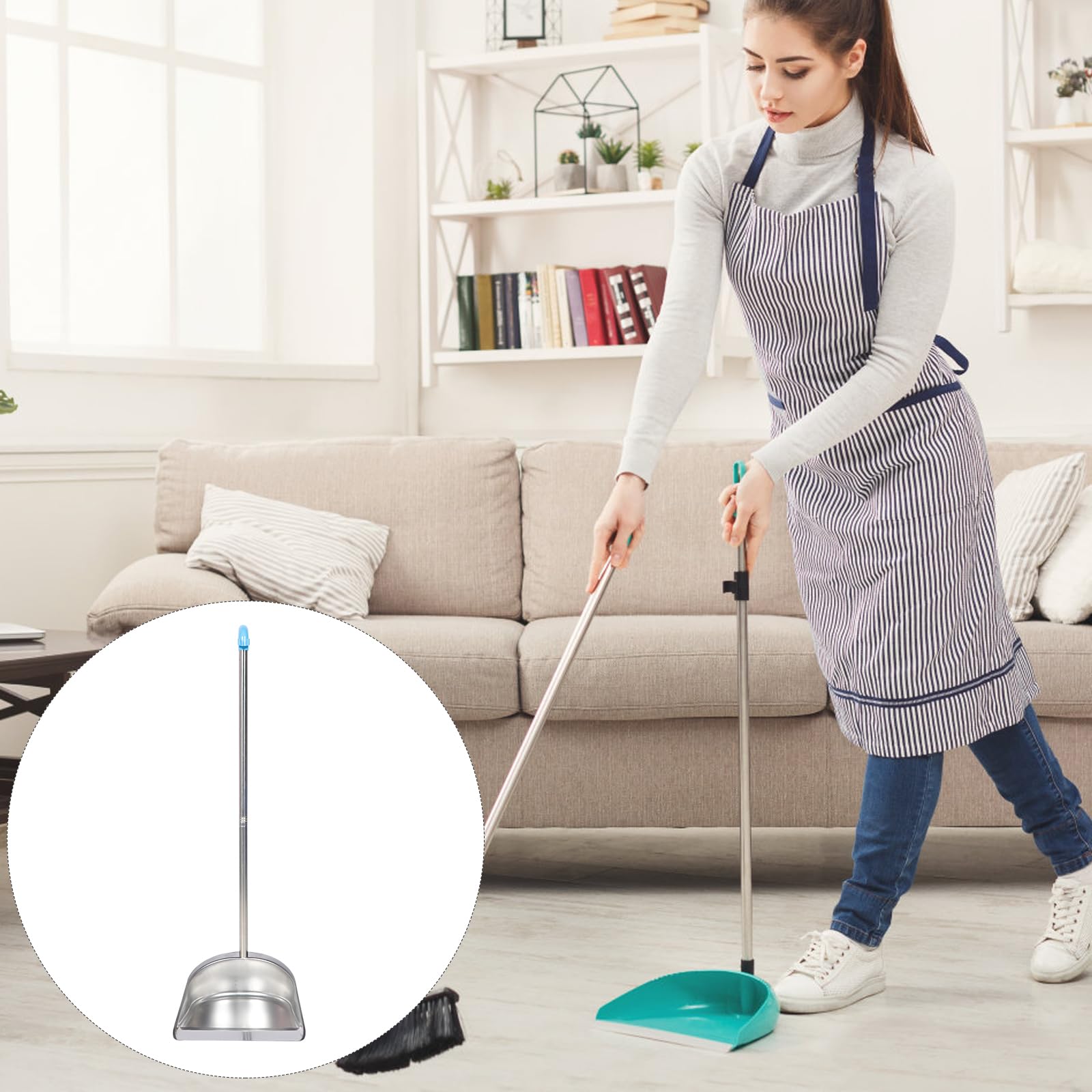 Alipis Padella in acciaio inox con manico lungo per la spazzatura per la casa e l'ufficio pulizia efficiente angoli stretti e smaltimento dei rifiuti