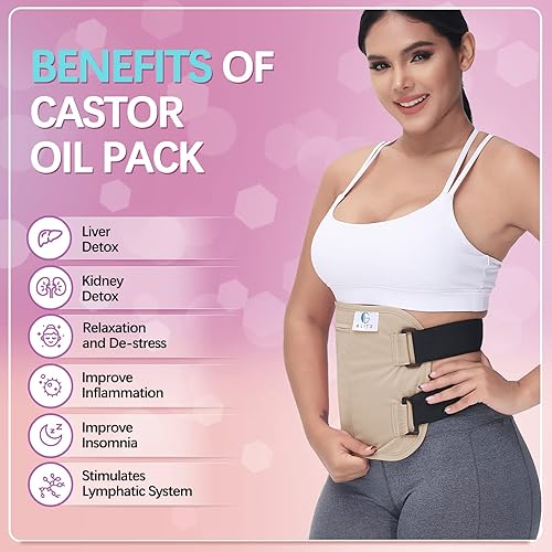 Miniatura 2 de Paquete de aceite de ricino Paquetes de aceite de ricino orgánico reutilizable para hígado (compresa), menos desorden, capa exterior antifugas,