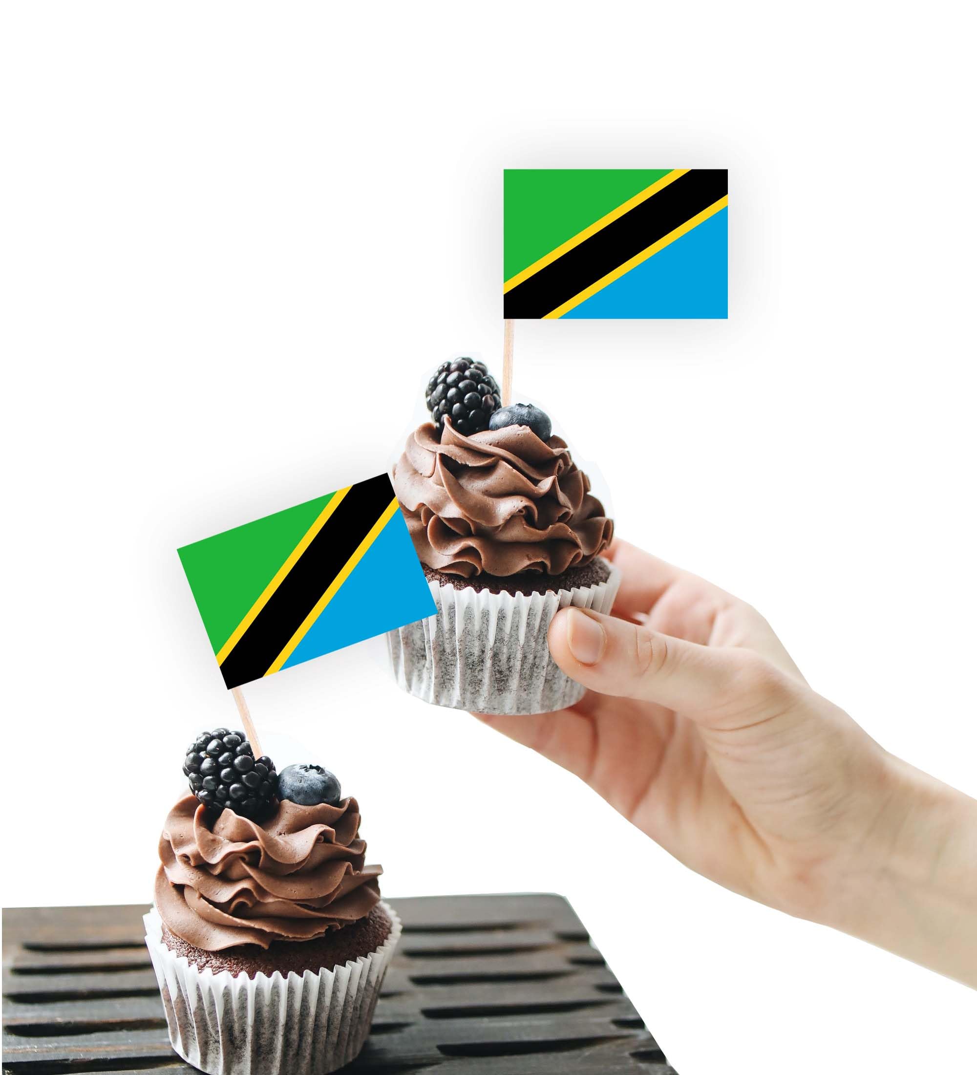 100PCS Tanzania Flag Cake Topper,Tanzanian Cupcake Stand For Party Decoration Supplies — image 1